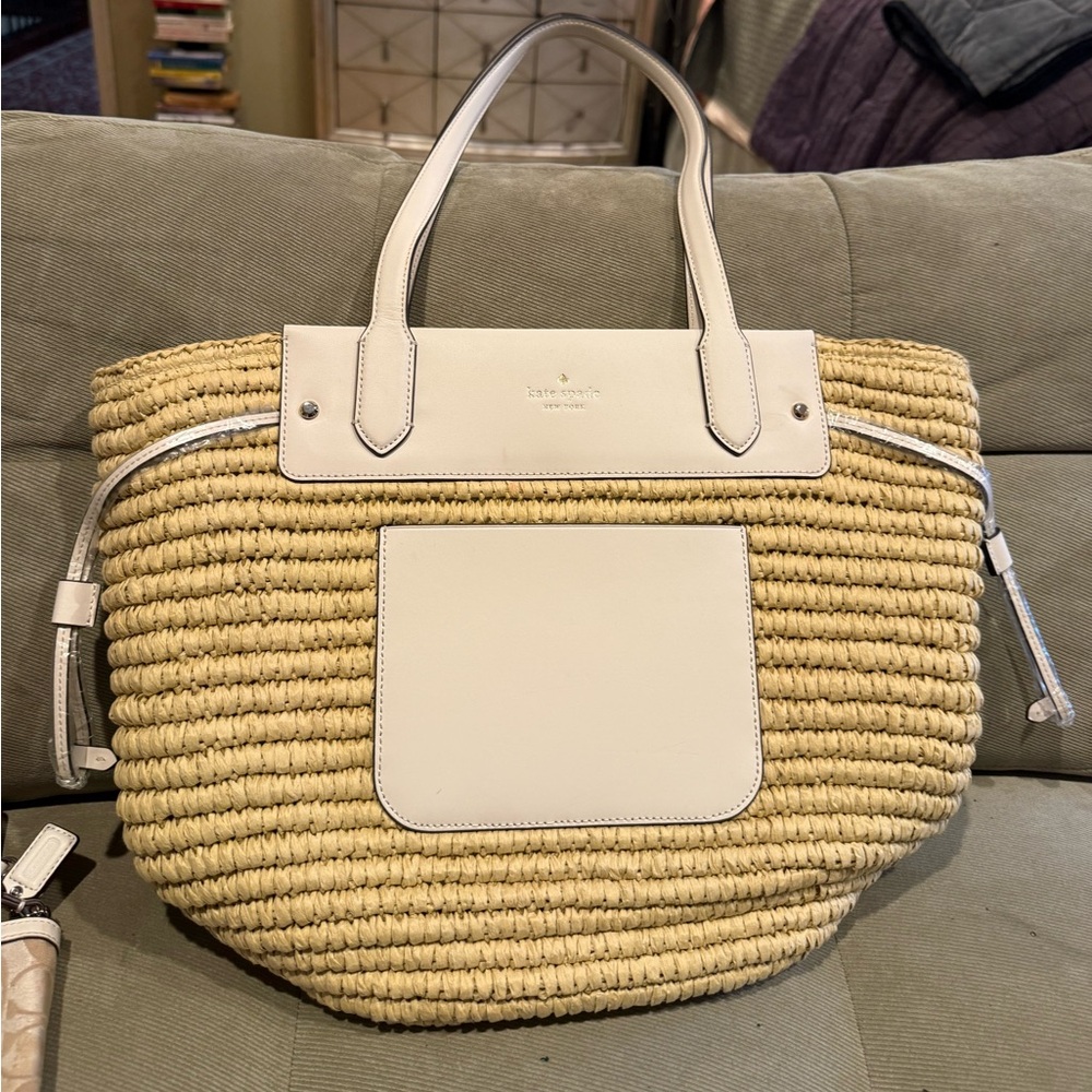 Kate Spade Straw Mixed Media Large Woven Tote Bag
